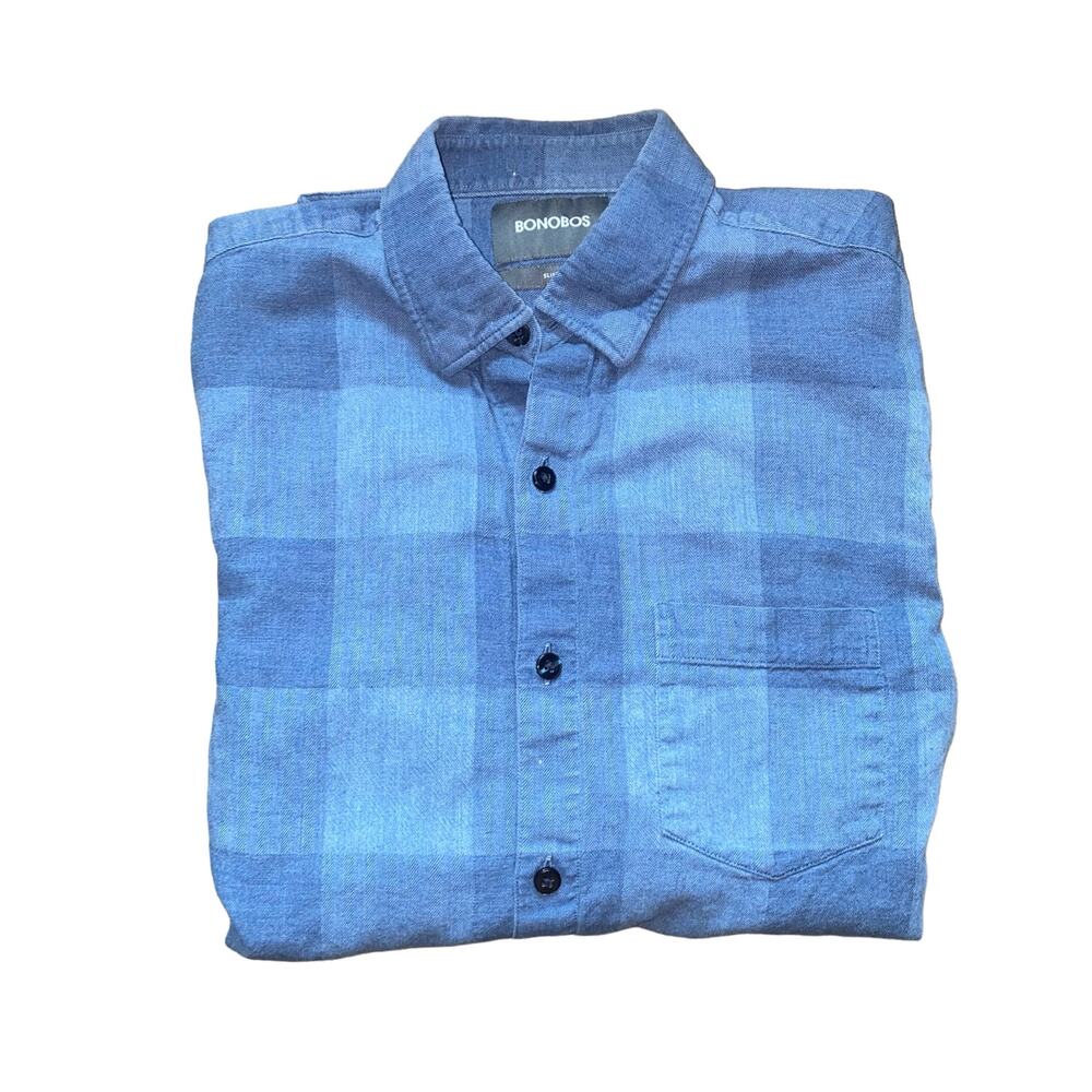Bonobos Men’s Blue Plaid Slim Fit Long Sleeve Button Up Dress Shirt Size Small